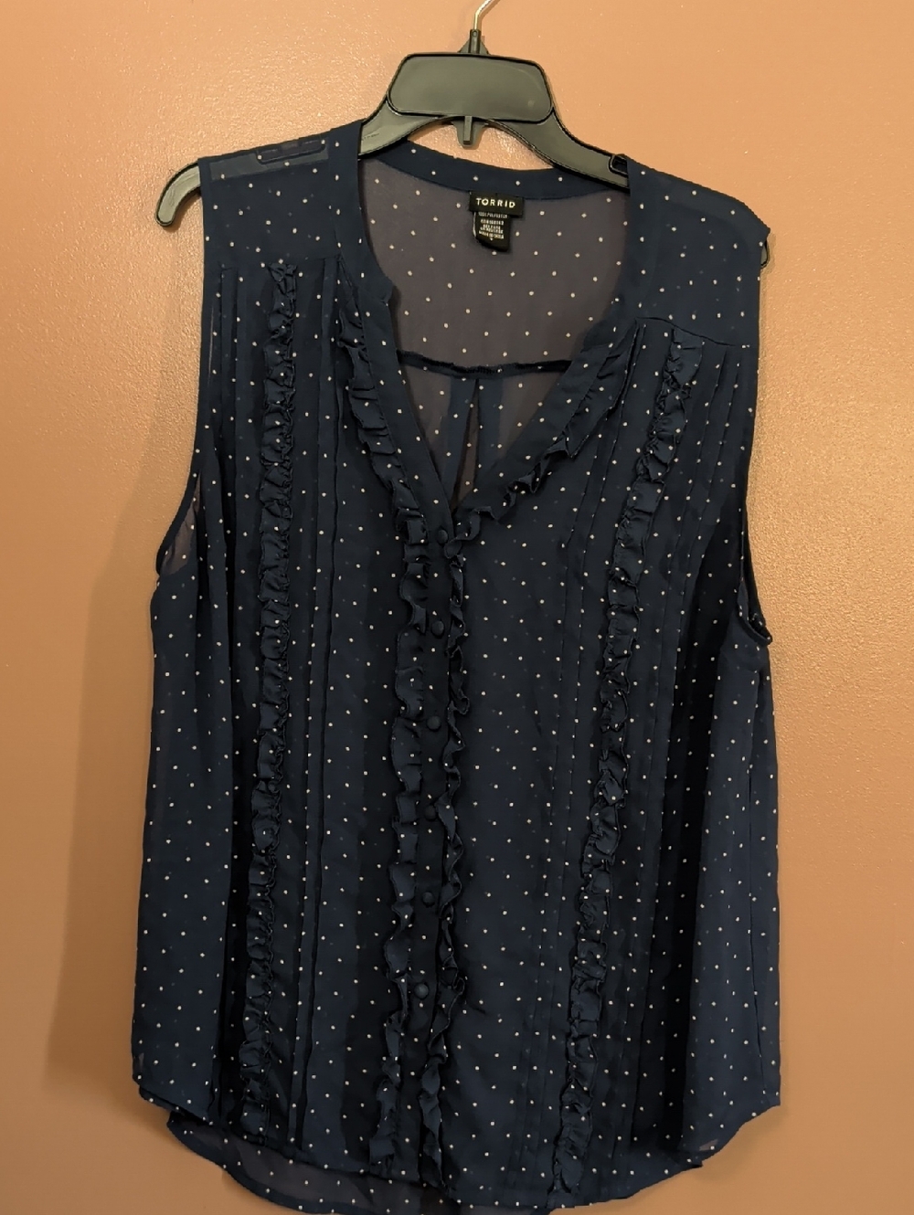 torrid Navy with White Polka Dot Ruffle Sleeveless Camisole